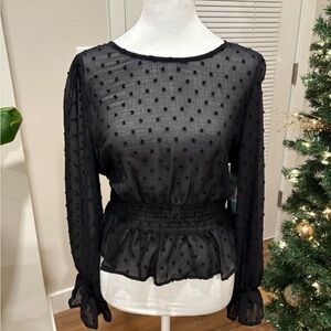 Abound Black Sheer Polka Dot Blouse